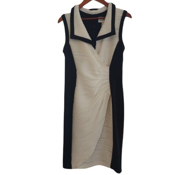 Flattering Joseph Ribkofff Collared Sleeveless Black & White Dress Size 12 - Picture 3 of 6